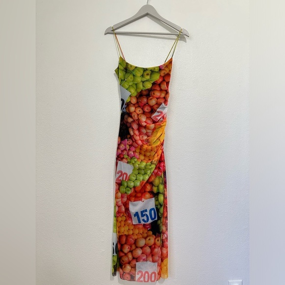 (SOLD) ZARA Ruched Mesh Fruit Stand Strappy Maxi Dress Size Small - Picture 5 of 8